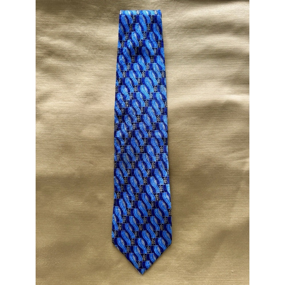 Ermenegildo Zegna Silk Blue Geometric Luxury Italian Designer Tie